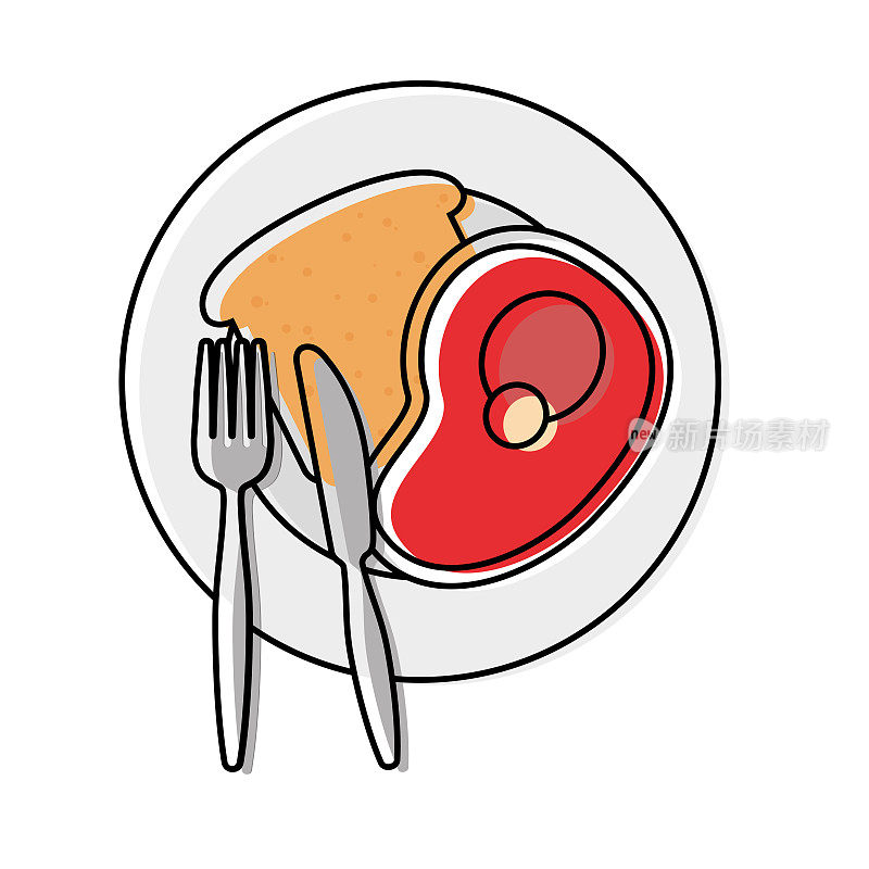 100plate Plantilla with bread and meat vector插图
